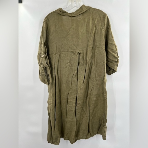 Elena Baldi green linen shirt dress roll sleeves new with tags size L - Picture 5 of 11